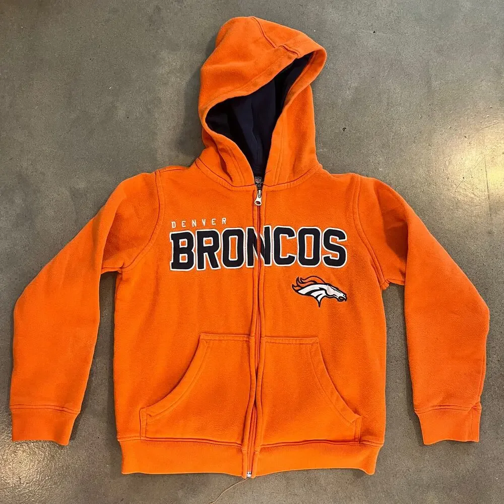 NFL Denver Broncos Orange football team apparel zip up hoodie boys Youth small